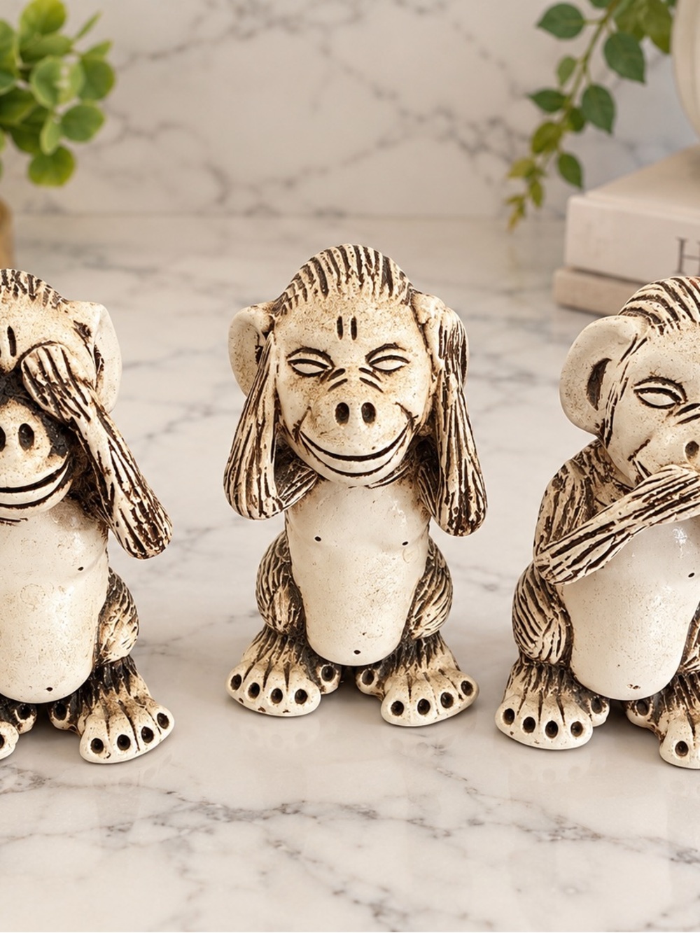 Vintage Cuba Three Wise Monkeys Ceramic Figurines Set of 3
